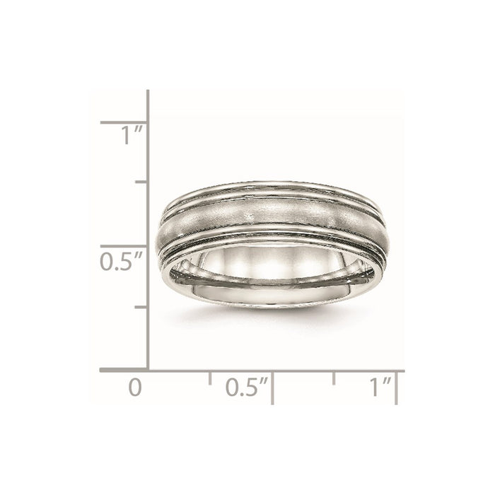 Unisex Fashion Jewelry, Chisel Brand Stainless Steel Brushed and Polished Ridged 7.00mm Ring Band