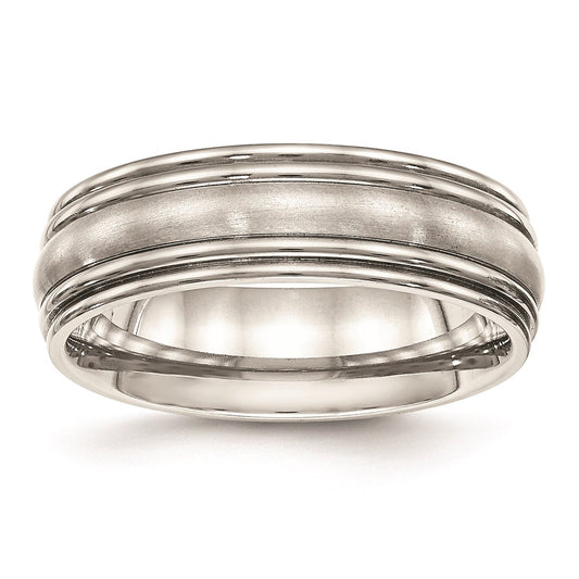 Unisex Fashion Jewelry, Chisel Brand Stainless Steel Brushed and Polished Ridged 7.00mm Ring Band