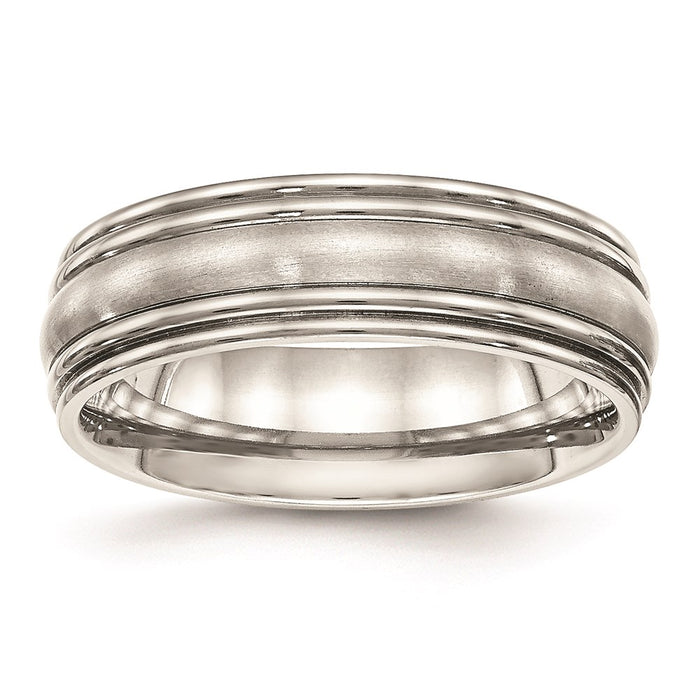 Unisex Fashion Jewelry, Chisel Brand Stainless Steel Brushed and Polished Ridged 7.00mm Ring Band
