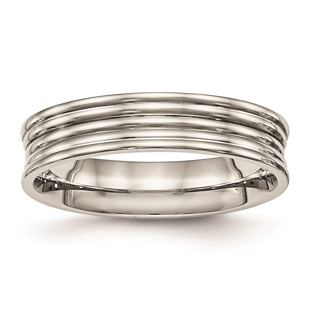 Men's Fashion Jewelry, Chisel Brand Stainless Steel Polished Ridged 5.00mm Ring Band