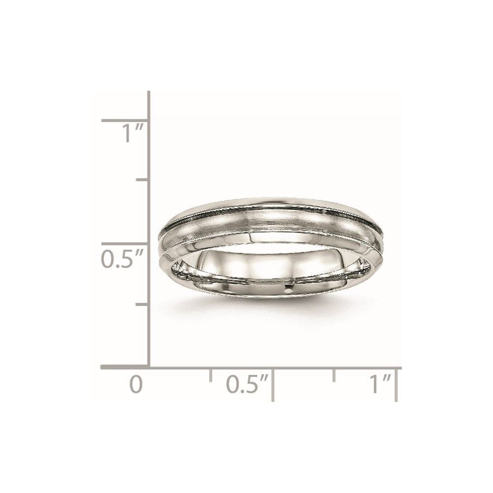 Unisex Fashion Jewelry, Chisel Brand Stainless Steel Brushed and Polished Ridged 5.00mm Ring Band