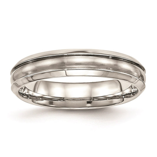 Unisex Fashion Jewelry, Chisel Brand Stainless Steel Brushed and Polished Ridged 5.00mm Ring Band