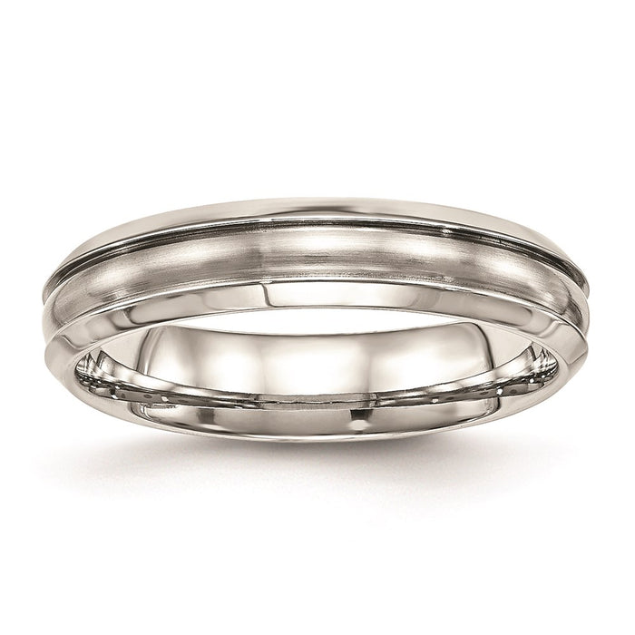 Unisex Fashion Jewelry, Chisel Brand Stainless Steel Brushed and Polished Ridged 5.00mm Ring Band