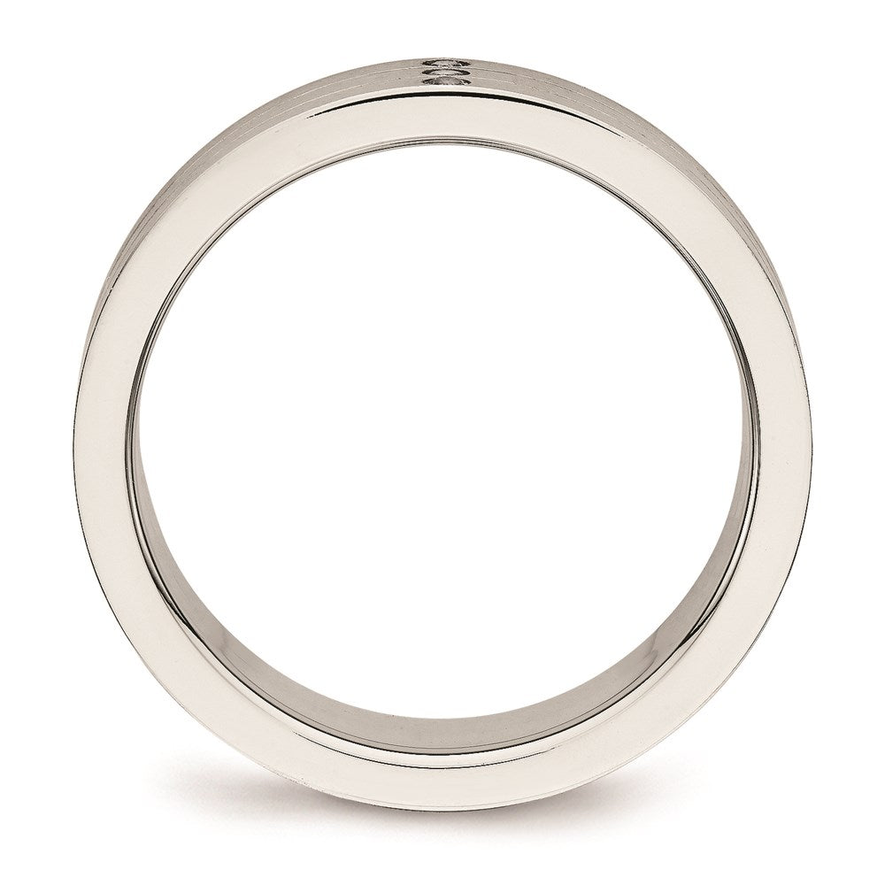 Unisex Fashion Jewelry, Chisel Brand Stainless Steel Brushed Grooved Three CZ Ring