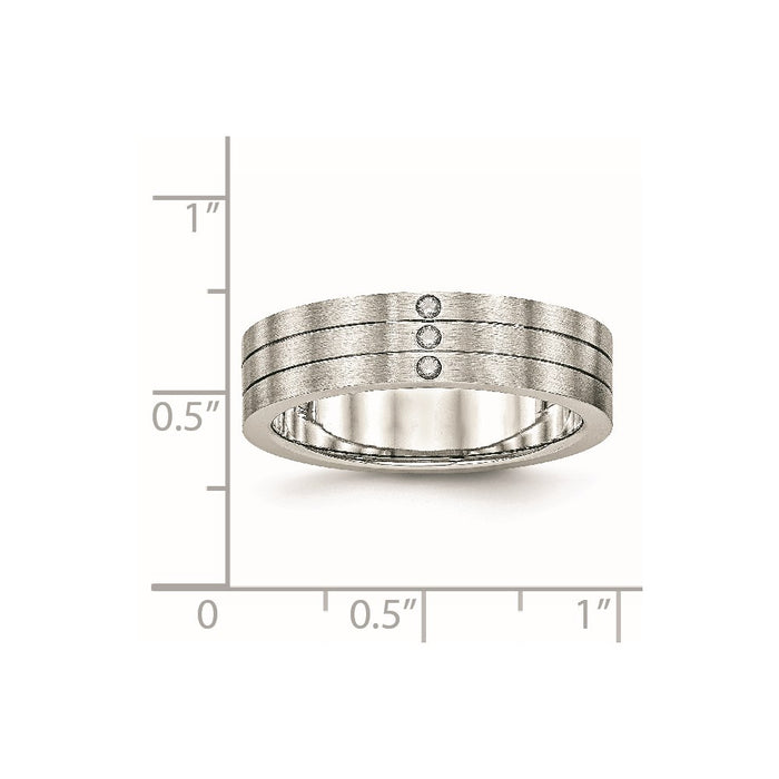 Unisex Fashion Jewelry, Chisel Brand Stainless Steel Brushed Grooved Three CZ Ring