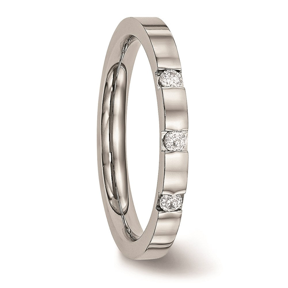 Unisex Fashion Jewelry, Chisel Brand Stainless Steel Polished 3 Stone CZ 2.50mm Ring Band
