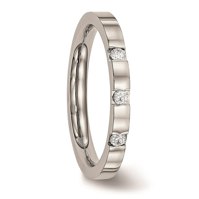 Unisex Fashion Jewelry, Chisel Brand Stainless Steel Polished 3 Stone CZ 2.50mm Ring Band