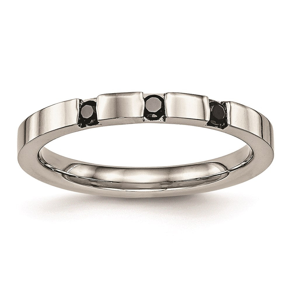 Women's Fashion Jewelry, Chisel Brand Stainless Steel Polished 3 Stone Black CZ 2.50mm Ring Band