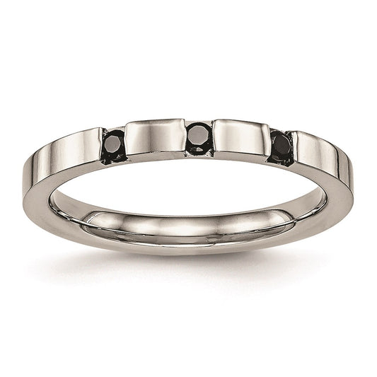 Women's Fashion Jewelry, Chisel Brand Stainless Steel Polished 3 Stone Black CZ 2.50mm Ring Band