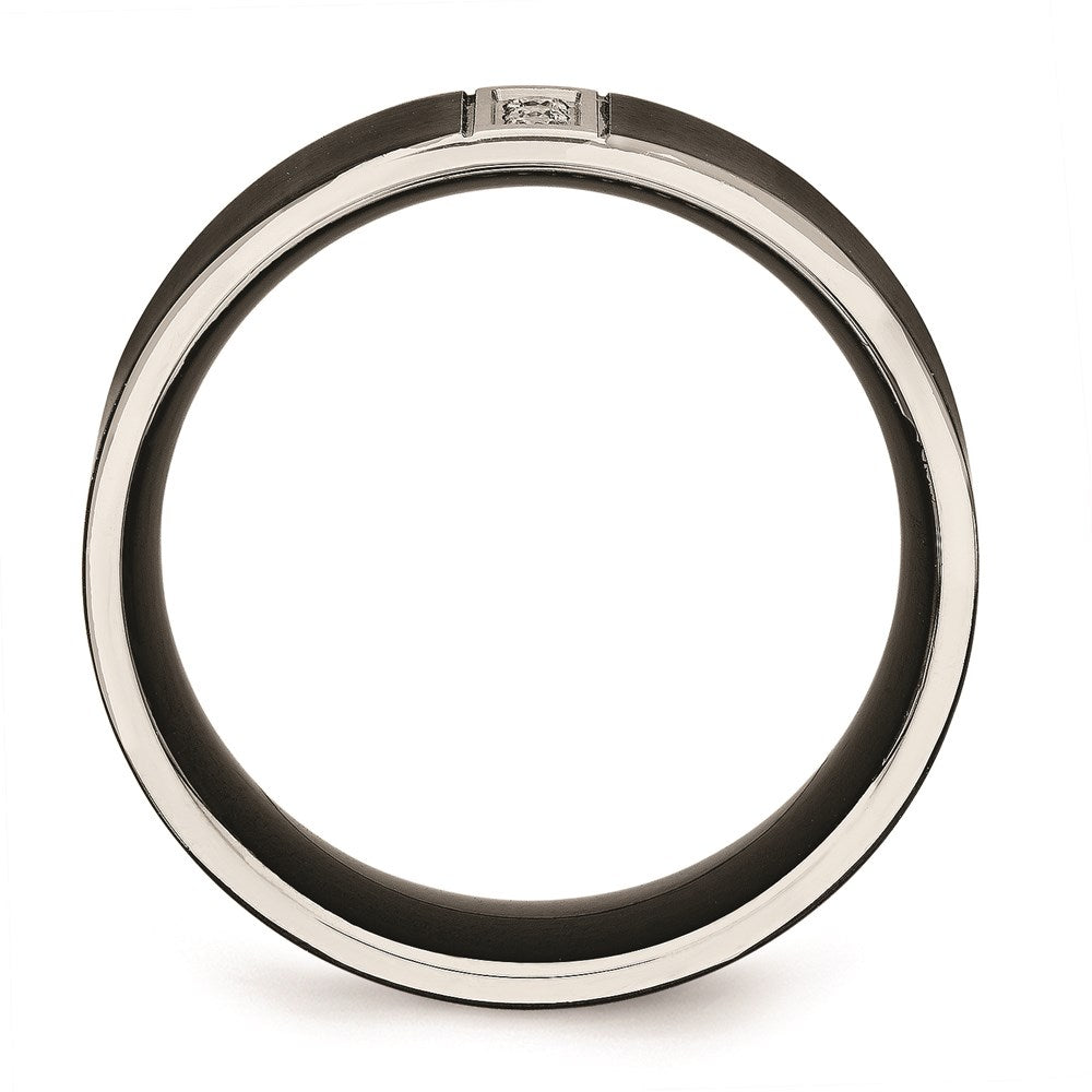 Unisex Fashion Jewelry, Chisel Brand Stainless Steel Brushed Black IP Flat Three CZ Ring