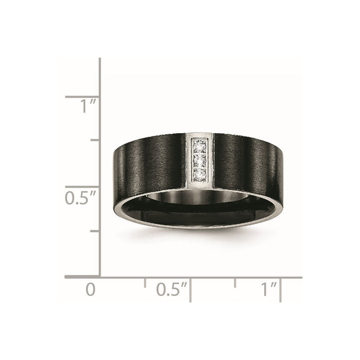 Unisex Fashion Jewelry, Chisel Brand Stainless Steel Brushed Black IP Flat Three CZ Ring