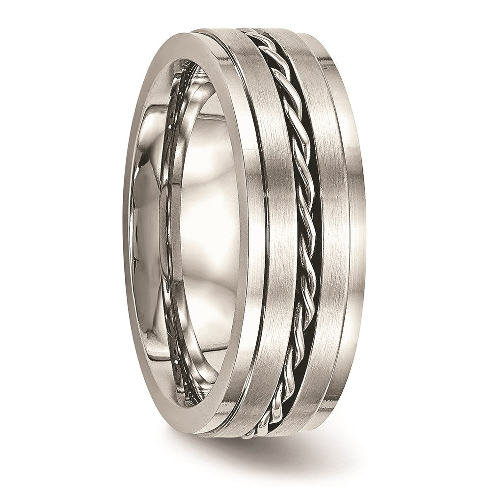 Unisex Fashion Jewelry, Chisel Brand Stainless Steel Brushed and Polished Twisted 7.00mm Ring Band
