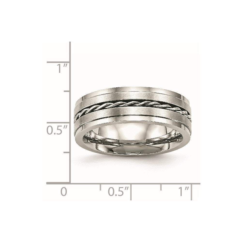 Unisex Fashion Jewelry, Chisel Brand Stainless Steel Brushed and Polished Twisted 7.00mm Ring Band