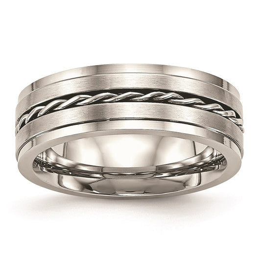 Unisex Fashion Jewelry, Chisel Brand Stainless Steel Brushed and Polished Twisted 7.00mm Ring Band