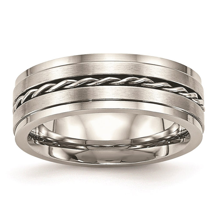 Unisex Fashion Jewelry, Chisel Brand Stainless Steel Brushed and Polished Twisted 7.00mm Ring Band