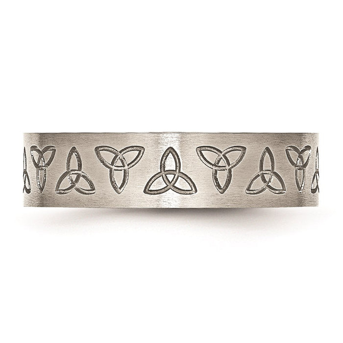 Unisex Fashion Jewelry, Chisel Brand Stainless Steel Engraved Trinity Symbol Brushed 6mm Ring Band