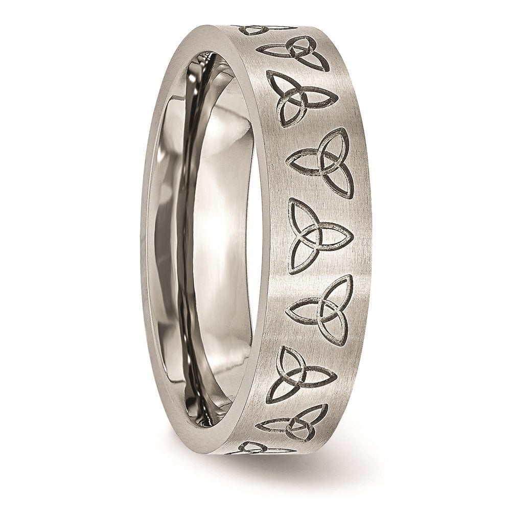 Unisex Fashion Jewelry, Chisel Brand Stainless Steel Engraved Trinity Symbol Brushed 6mm Ring Band