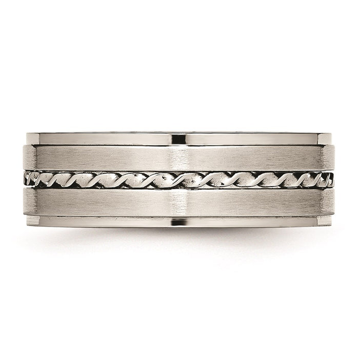 Unisex Fashion Jewelry, Chisel Brand Stainless Steel Brushed and Polished Twisted 7.00mm Ring Band