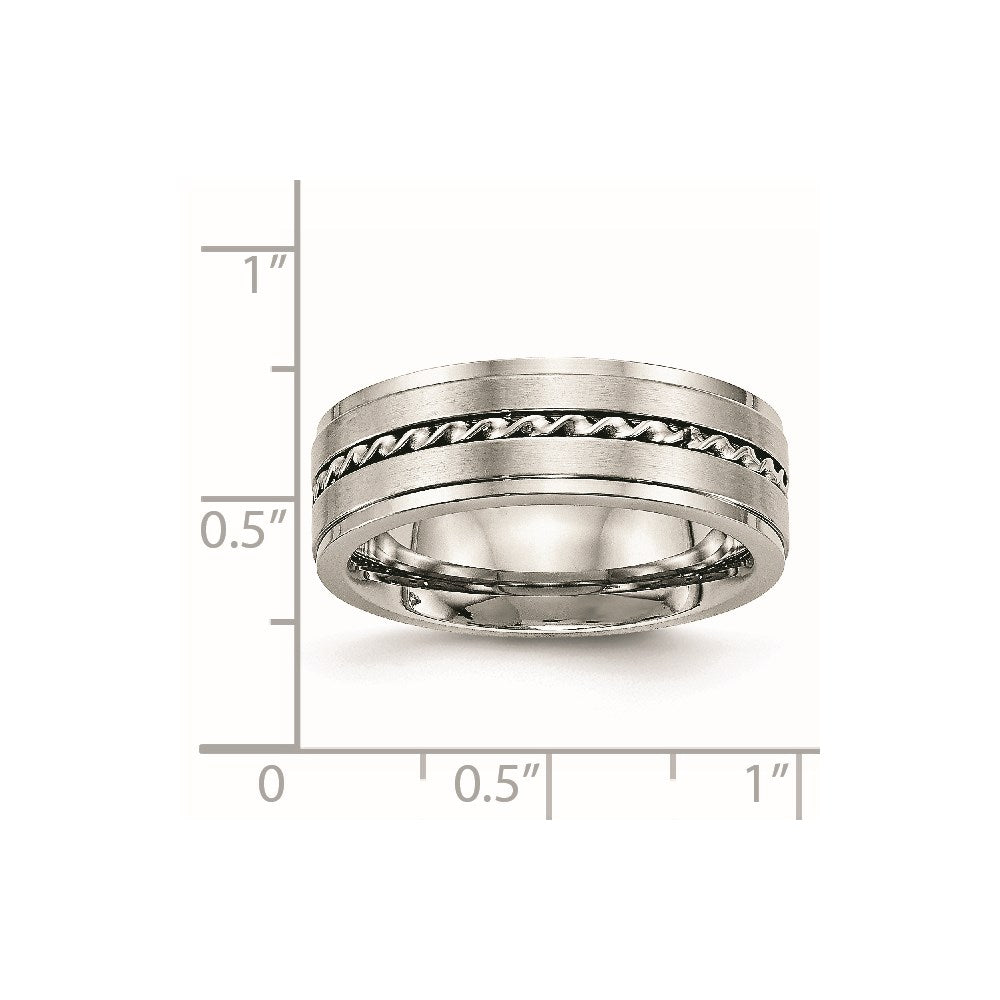 Unisex Fashion Jewelry, Chisel Brand Stainless Steel Brushed and Polished Twisted 7.00mm Ring Band