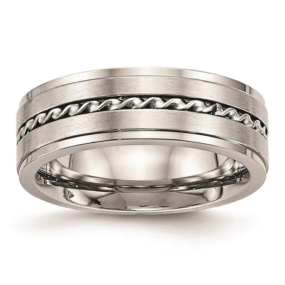 Unisex Fashion Jewelry, Chisel Brand Stainless Steel Brushed and Polished Twisted 7.00mm Ring Band