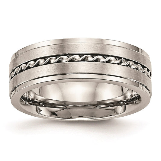 Unisex Fashion Jewelry, Chisel Brand Stainless Steel Brushed and Polished Twisted 7.00mm Ring Band