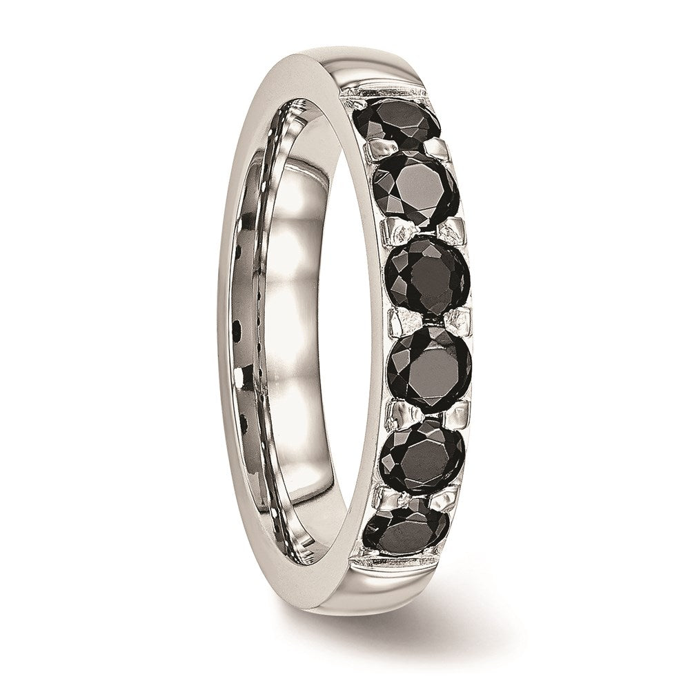 Unisex Fashion Jewelry, Chisel Brand Stainless Steel Polished Black CZ 4.00mm Ring Band