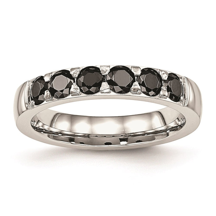 Unisex Fashion Jewelry, Chisel Brand Stainless Steel Polished Black CZ 4.00mm Ring Band