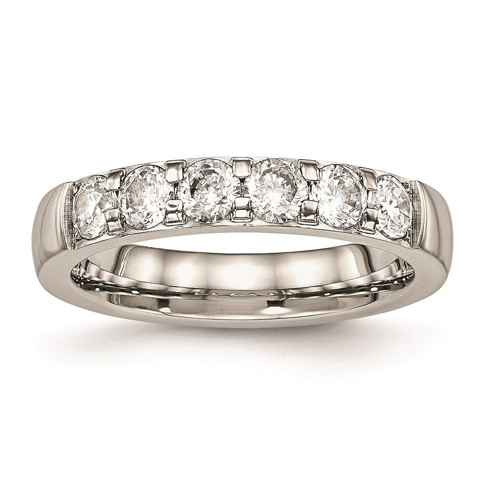Unisex Fashion Jewelry, Chisel Brand Stainless Steel Polished CZ 4.00mm Ring Band