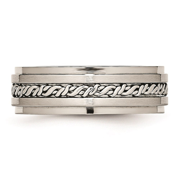 Unisex Fashion Jewelry, Chisel Brand Stainless Steel Brushed and Polished Braided 7.00mm Ring Band