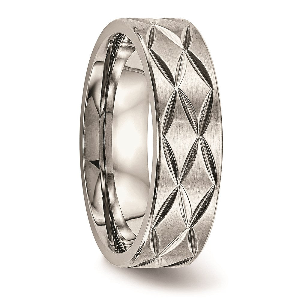 Unisex Fashion Jewelry, Chisel Brand Stainless Steel Brushed and Polished Diamond-cut 6.50mm Ring Band