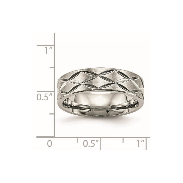 Unisex Fashion Jewelry, Chisel Brand Stainless Steel Brushed and Polished Diamond-cut 6.50mm Ring Band