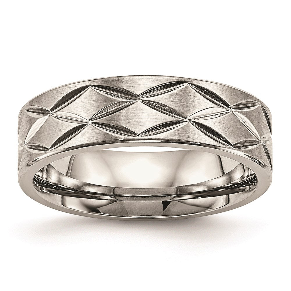 Unisex Fashion Jewelry, Chisel Brand Stainless Steel Brushed and Polished Diamond-cut 6.50mm Ring Band