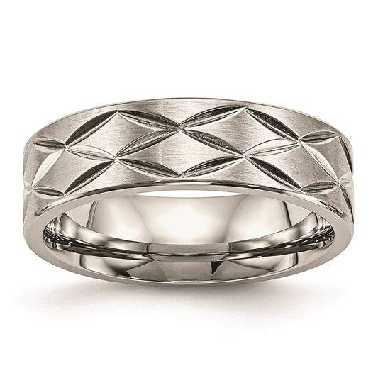 Unisex Fashion Jewelry, Chisel Brand Stainless Steel Brushed and Polished Diamond-cut 6.50mm Ring Band