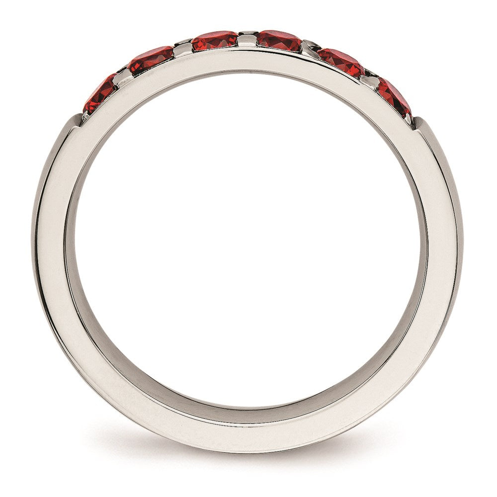 Unisex Fashion Jewelry, Chisel Brand Stainless Steel Polished Red CZ 4.00mm Ring Band