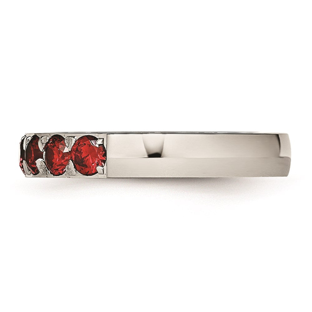 Unisex Fashion Jewelry, Chisel Brand Stainless Steel Polished Red CZ 4.00mm Ring Band
