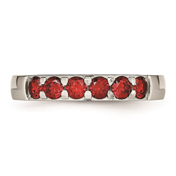 Unisex Fashion Jewelry, Chisel Brand Stainless Steel Polished Red CZ 4.00mm Ring Band