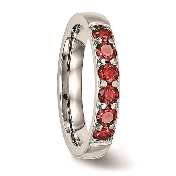 Unisex Fashion Jewelry, Chisel Brand Stainless Steel Polished Red CZ 4.00mm Ring Band