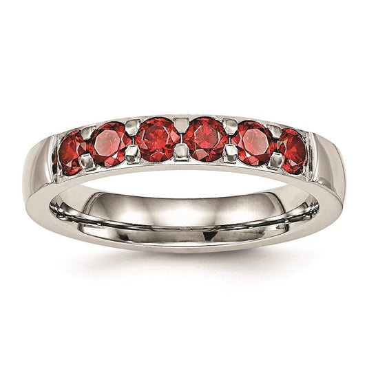 Unisex Fashion Jewelry, Chisel Brand Stainless Steel Polished Red CZ 4.00mm Ring Band