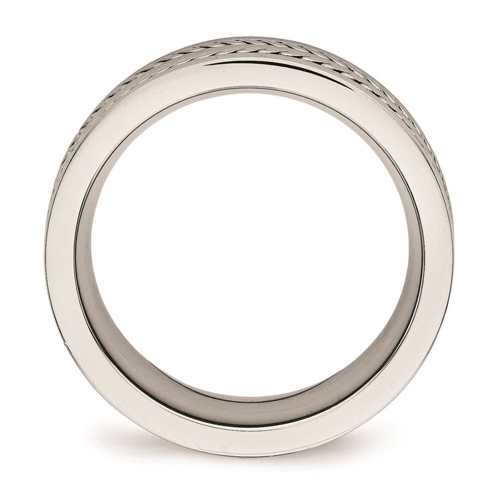 Unisex Fashion Jewelry, Chisel Brand Stainless Steel Brushed and Polished Twisted 7.00mm Ring Band