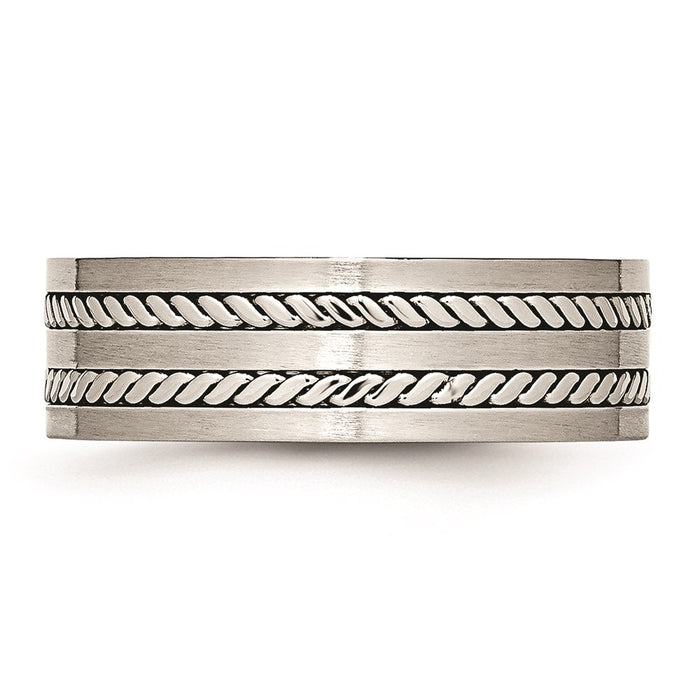 Unisex Fashion Jewelry, Chisel Brand Stainless Steel Brushed and Polished Twisted 7.00mm Ring Band
