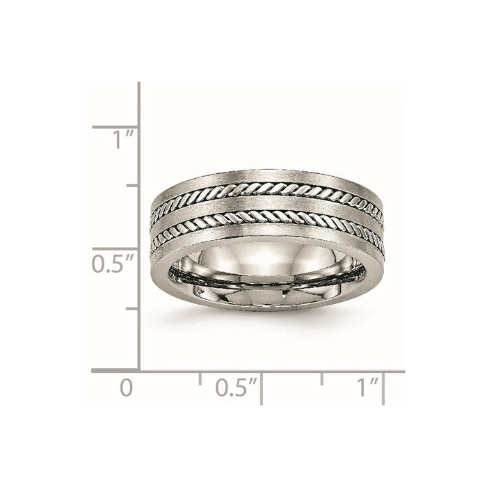 Unisex Fashion Jewelry, Chisel Brand Stainless Steel Brushed and Polished Twisted 7.00mm Ring Band