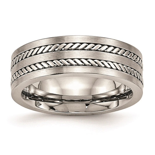 Unisex Fashion Jewelry, Chisel Brand Stainless Steel Brushed and Polished Twisted 7.00mm Ring Band