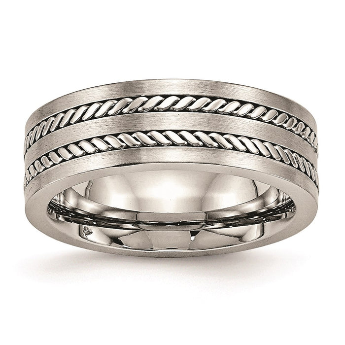 Unisex Fashion Jewelry, Chisel Brand Stainless Steel Brushed and Polished Twisted 7.00mm Ring Band