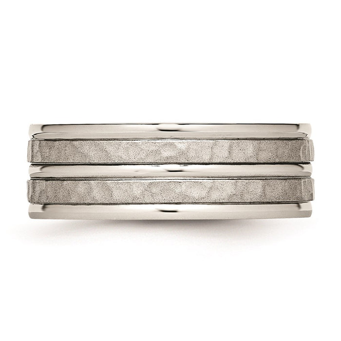 Unisex Fashion Jewelry, Chisel Brand Stainless Steel Polished Hammered and Grooved 8.00mm Ring Band
