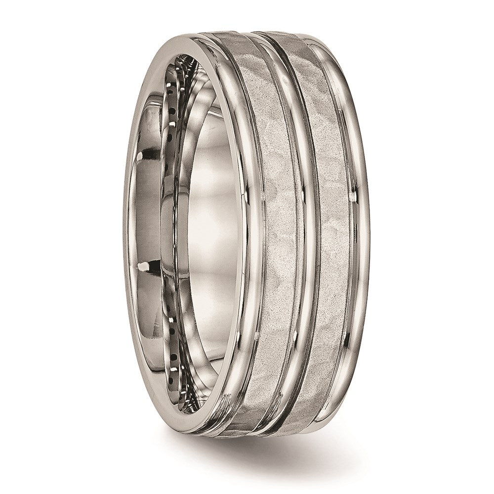 Unisex Fashion Jewelry, Chisel Brand Stainless Steel Polished Hammered and Grooved 8.00mm Ring Band