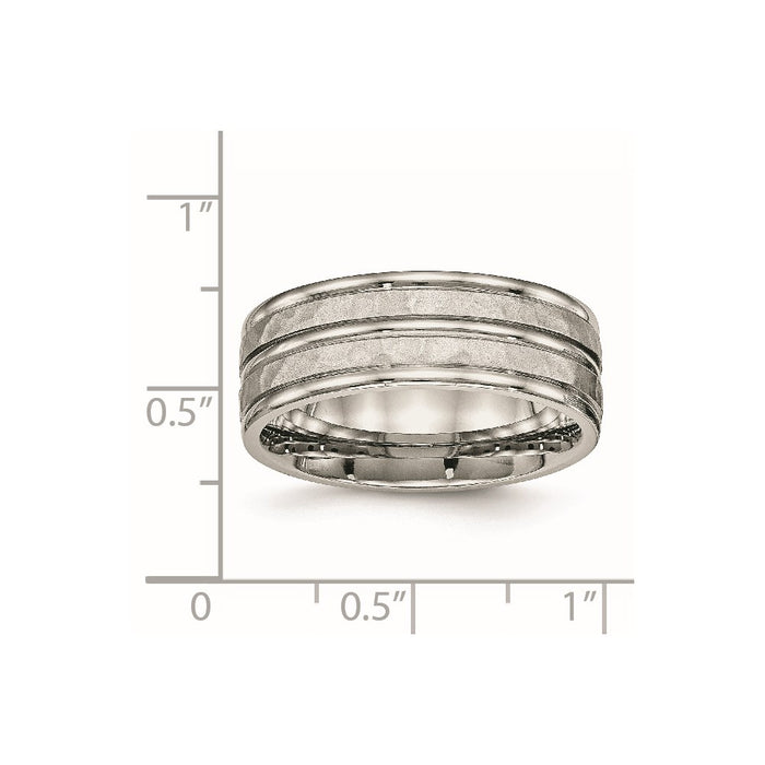 Unisex Fashion Jewelry, Chisel Brand Stainless Steel Polished Hammered and Grooved 8.00mm Ring Band