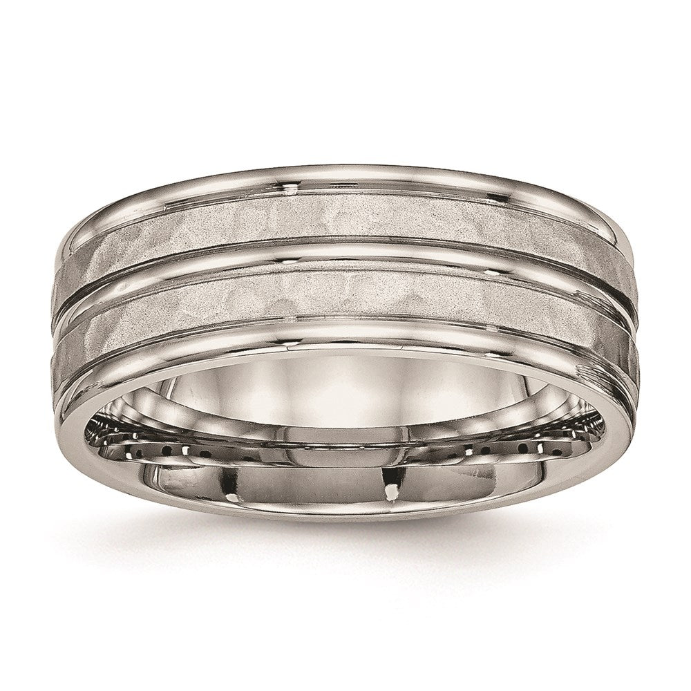 Unisex Fashion Jewelry, Chisel Brand Stainless Steel Polished Hammered and Grooved 8.00mm Ring Band