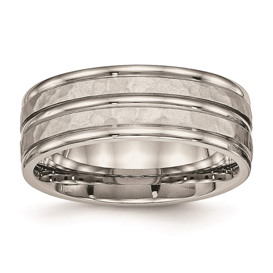 Unisex Fashion Jewelry, Chisel Brand Stainless Steel Polished Hammered and Grooved 8.00mm Ring Band
