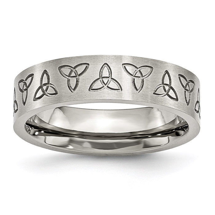 Unisex Fashion Jewelry, Chisel Brand Stainless Steel Engraved Trinity Symbol Brushed 6mm Ring Band