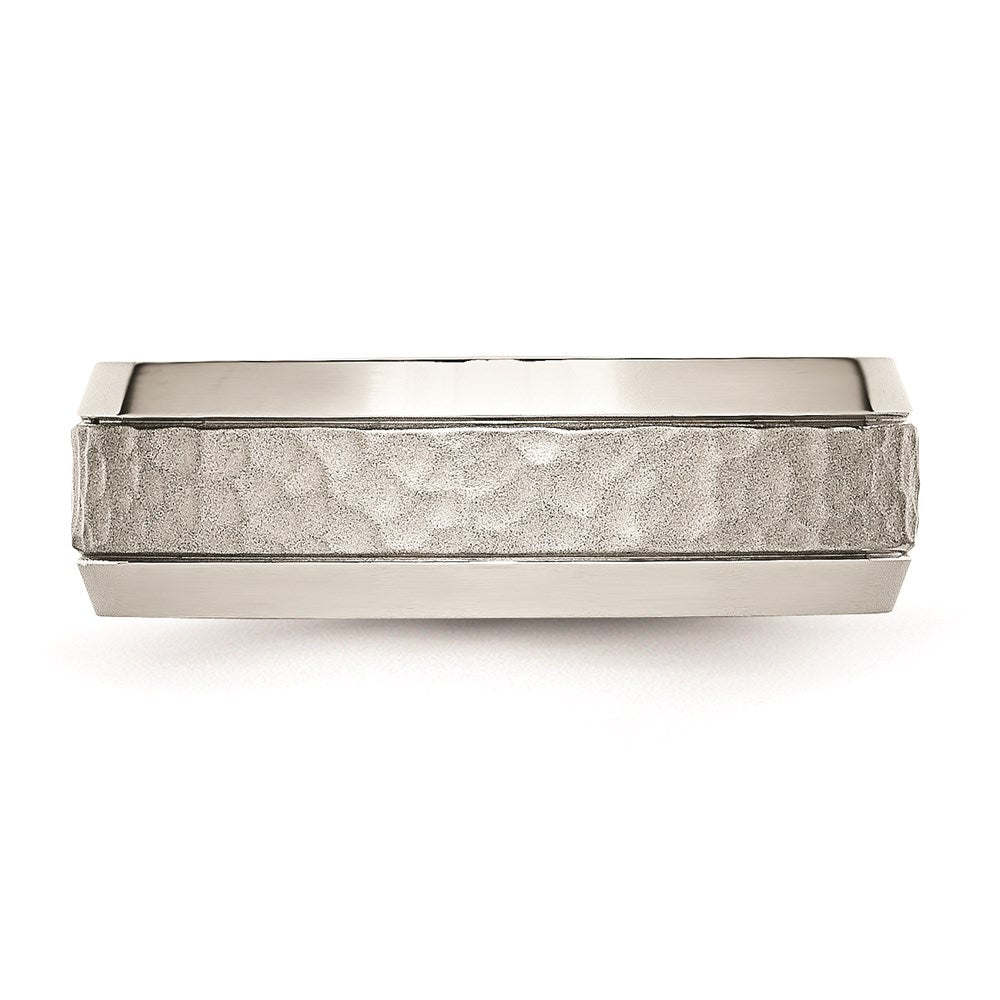 Unisex Fashion Jewelry, Chisel Brand Stainless Steel Brushed and Polished Hammered 7.50mm Ring Band